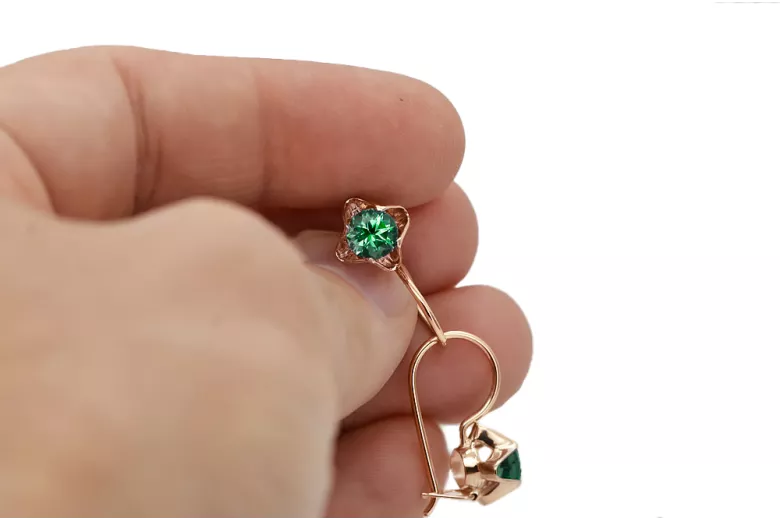 Earrings Emerald Original Vintage 14K Rose Gold Vintage vec142r